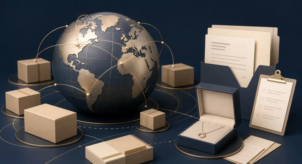 International jewelry shipping support concept illustration