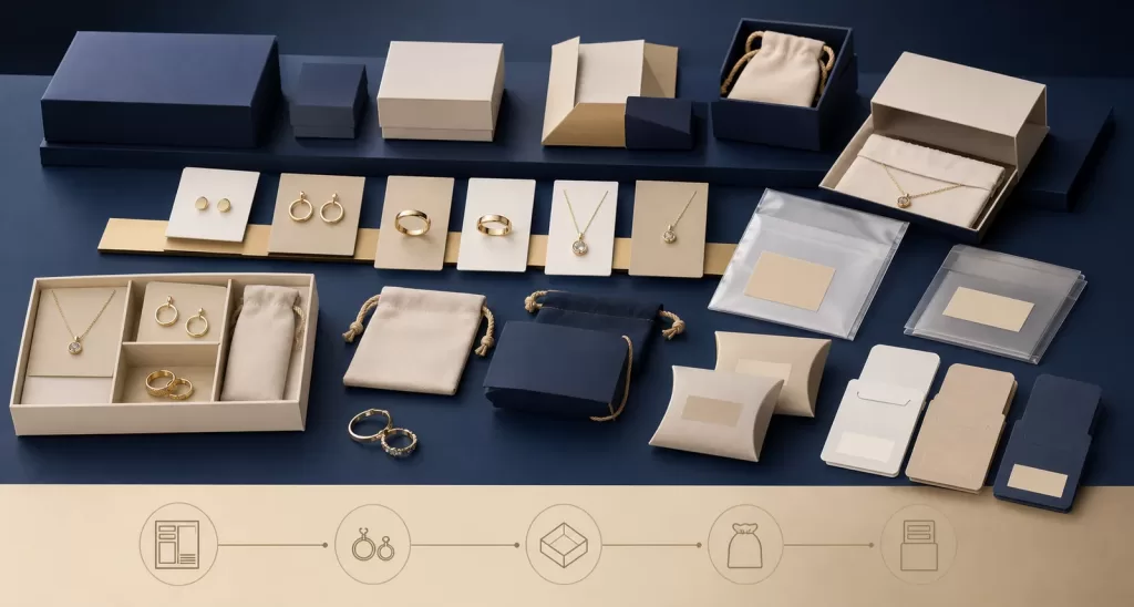 Jewelry packaging process concept illustration