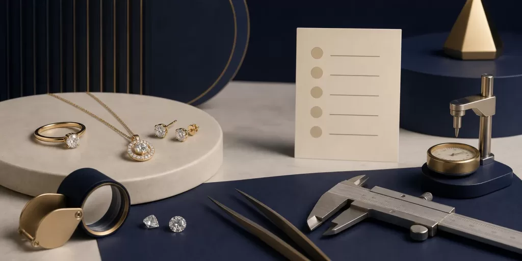Jewelry quality inspection process concept illustration