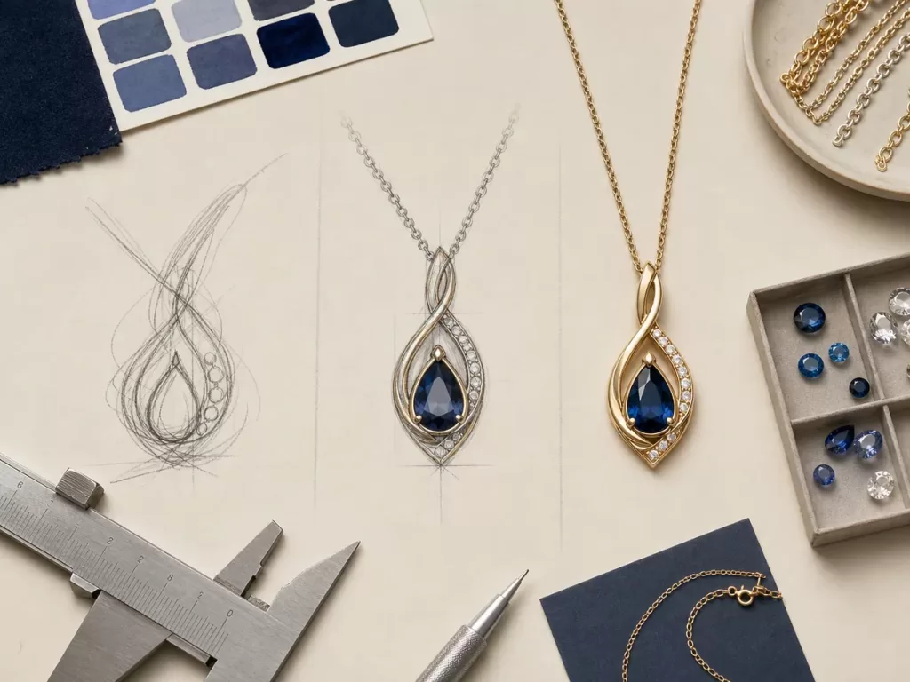 Custom necklace design process illustration for OEM jewelry projects