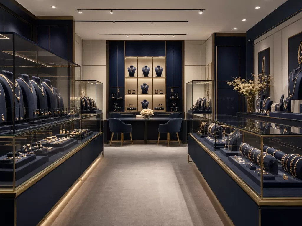 Wholesale jewelry display showroom concept illustration